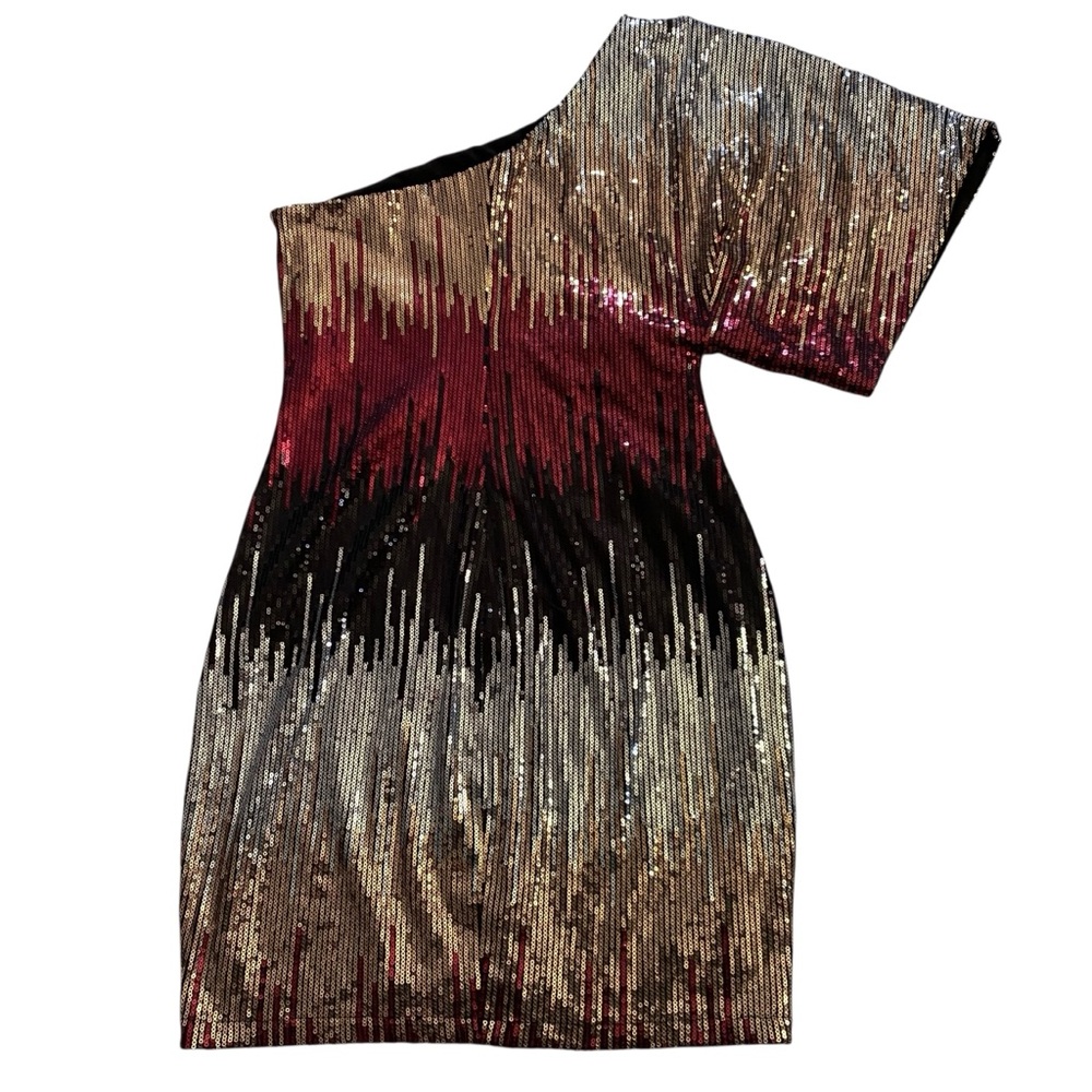 Bisou Bisou Silver Asymmetrical Sequin Cocktail Dress Size 6 - Picture 3 of 10